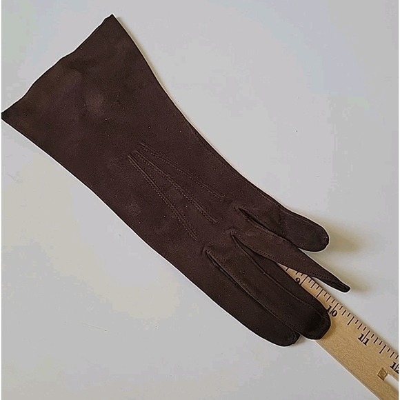Miss Aris Gloves Vintage Suede Bracelet Length Five Finger Chocolate Brown - Picture 4 of 10